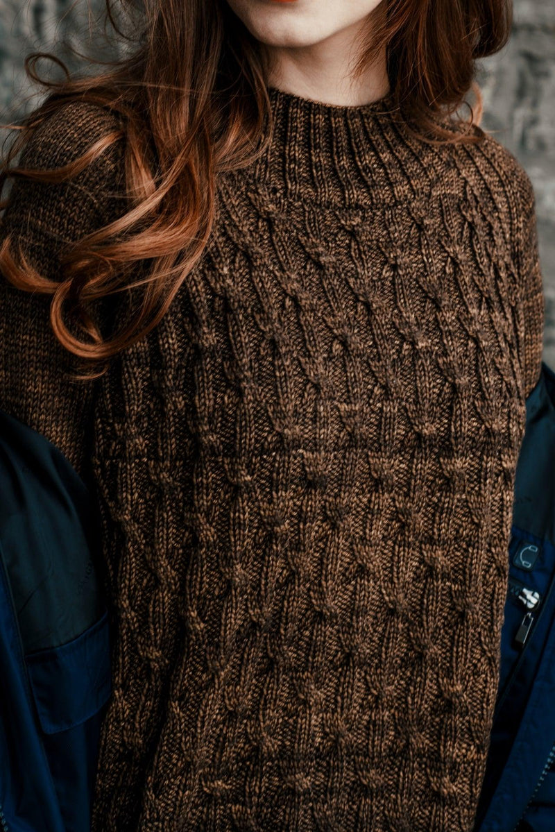 Aristea - Cabled Sweater Pattern - Biscotte Yarns