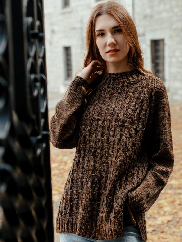 Aristea - Cabled Sweater Pattern - Biscotte Yarns
