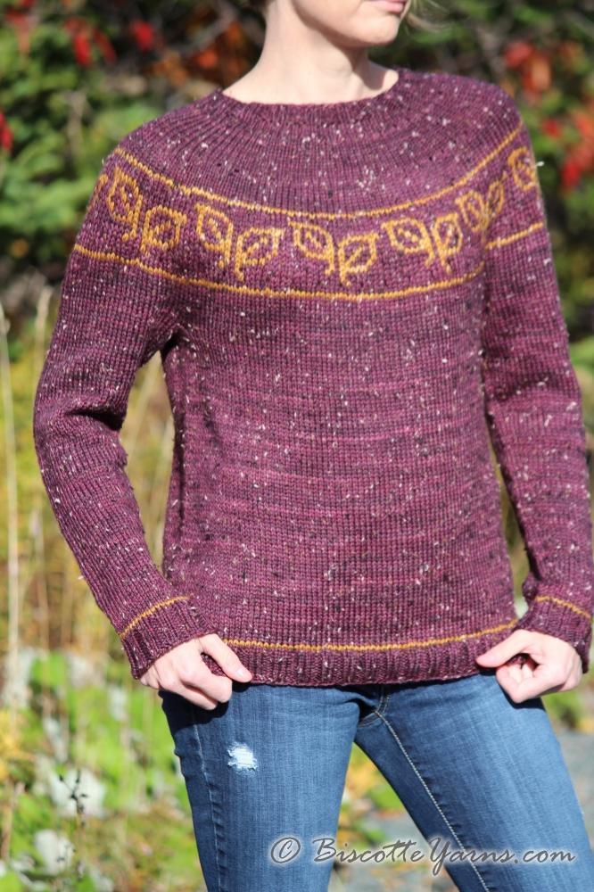 Fallen Leaves free yoke sweater pattern - Biscotte Yarns