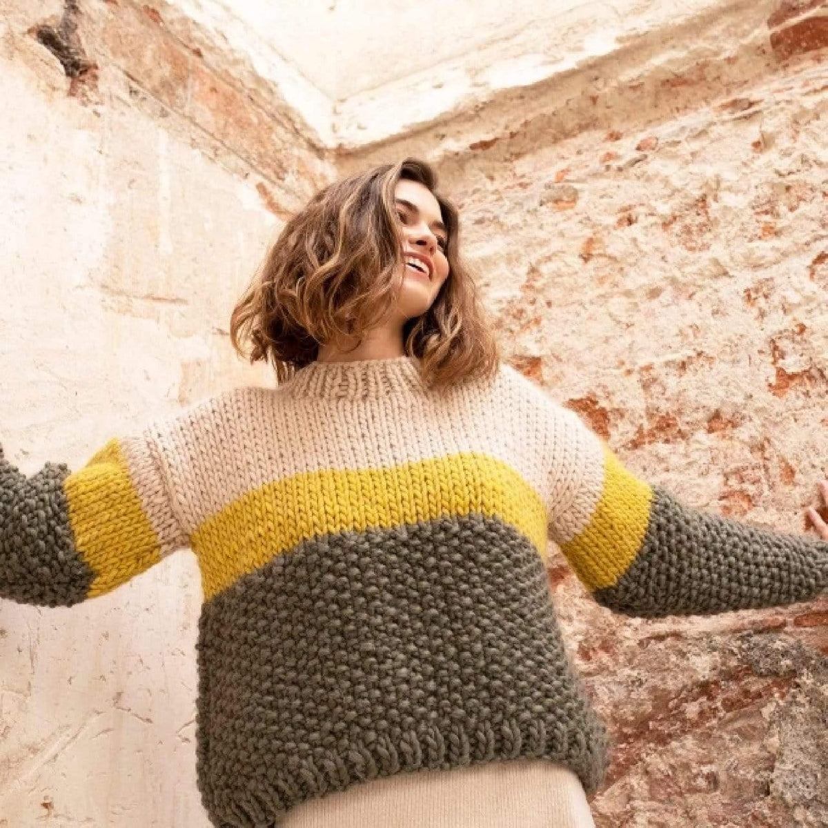 Cross The Line Sweater knitting kit by Katia - Biscotte Yarns