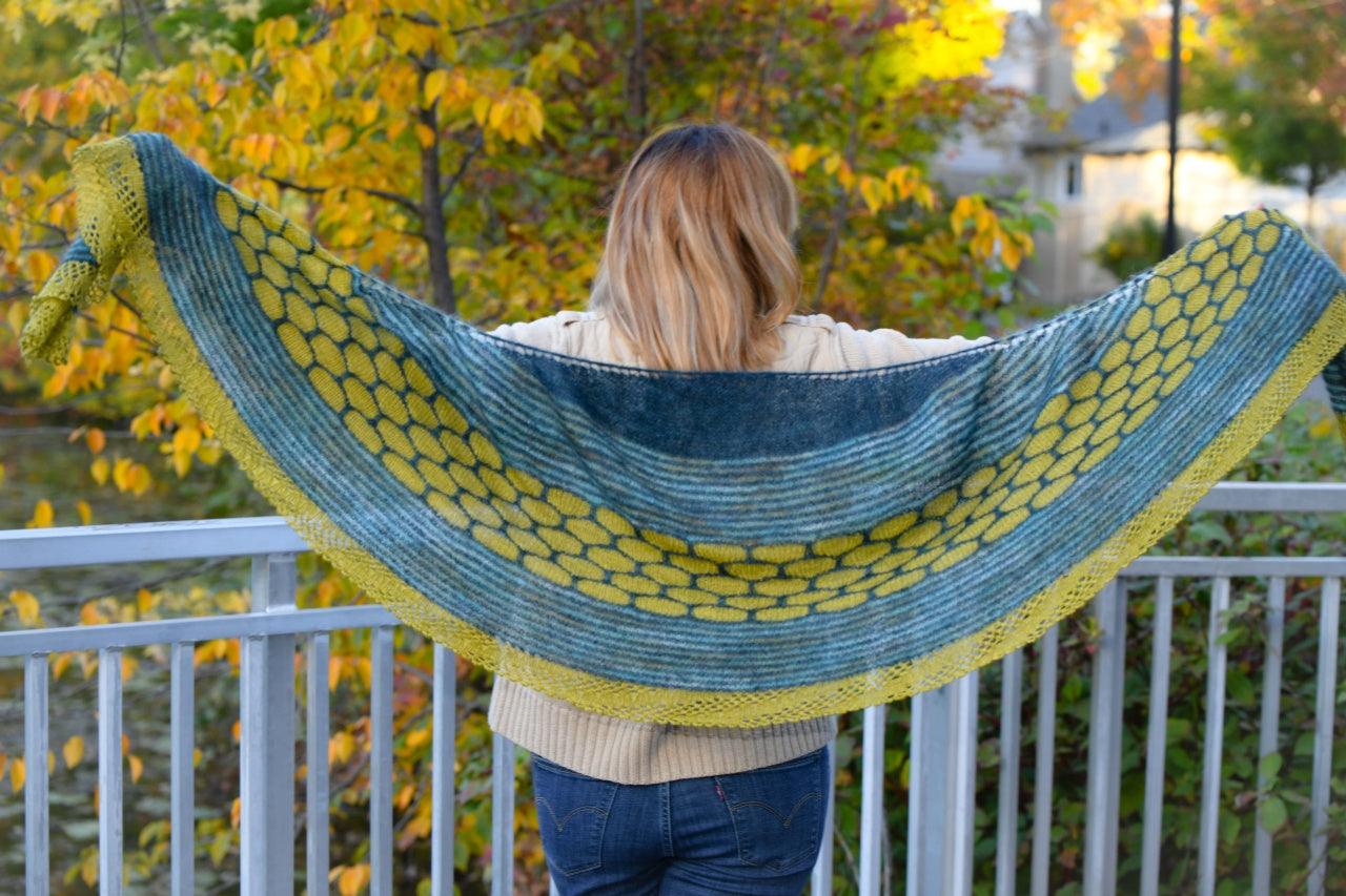 Hand Knit cheapest Shawl: Crescent Sky Shawl