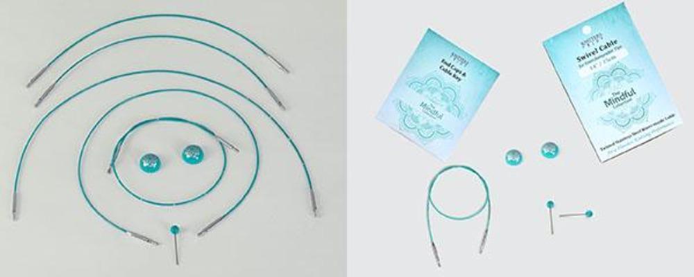 Knitter's Pride 'The Mindful Collection' 360° Swivel Teal Nylon Coated Stainless Steel Cords with Silver Connectors - Biscotte Yarns