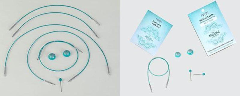 Knitter's Pride 'The Mindful Collection' 360° Swivel Teal Nylon Coated Stainless Steel Cords with Silver Connectors - Biscotte Yarns