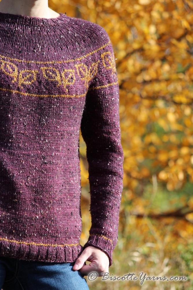 Fallen Leaves free yoke sweater pattern - Biscotte Yarns