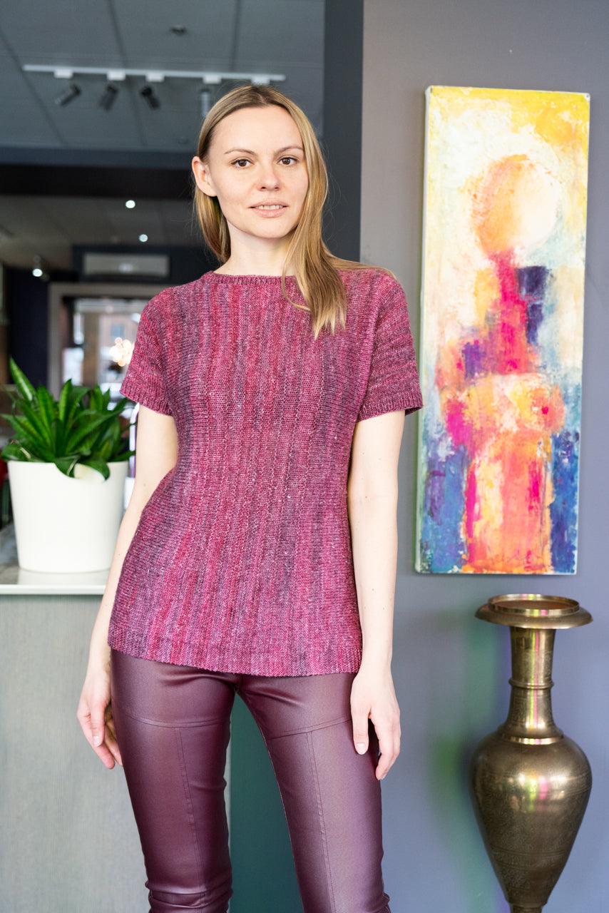 Vertiligne | Pullover short sleeves - Free knitting pattern - Biscotte Yarns