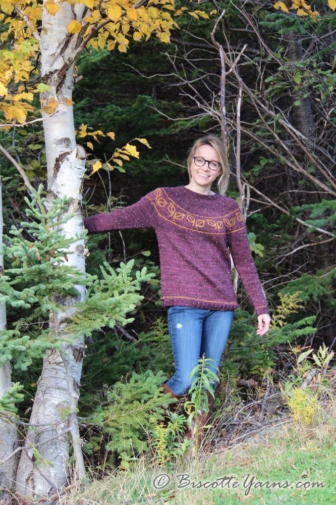 Fallen Leaves free yoke sweater pattern - Biscotte Yarns