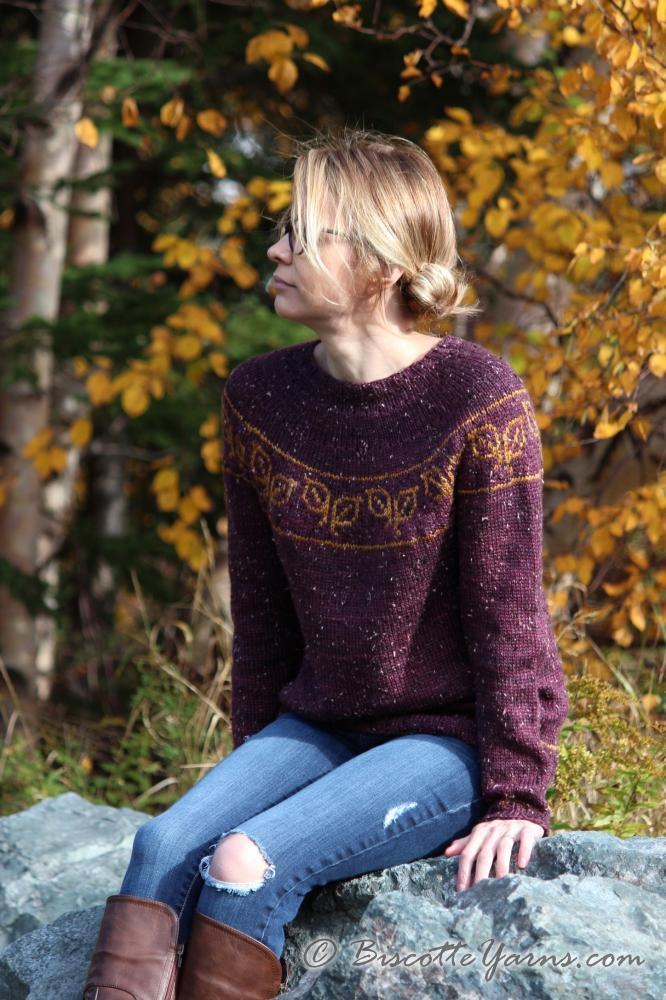 Fallen Leaves free yoke sweater pattern - Biscotte Yarns