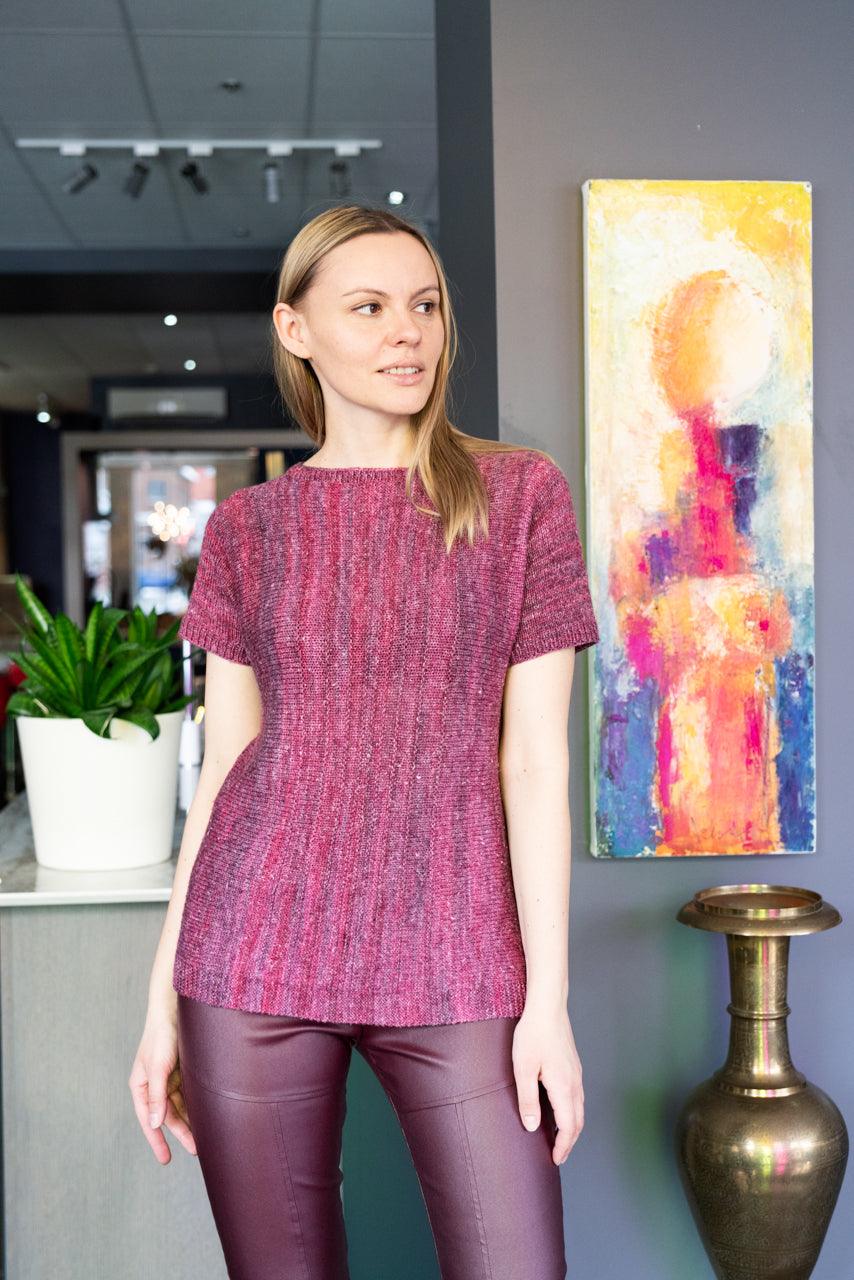 Vertiligne | Pullover short sleeves - Free knitting pattern - Biscotte Yarns