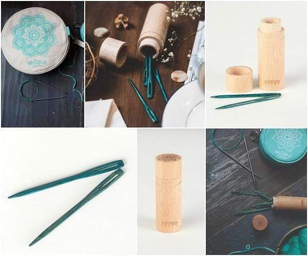 Knitter's Pride 'The Mindful Collection' Teal Wooden Darning Needles in Beech Wood Container - Biscotte Yarns