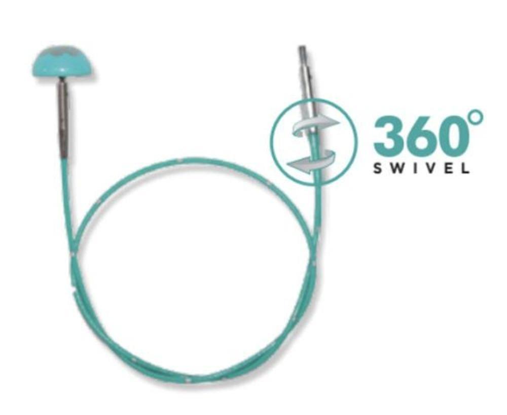 Knitter's Pride 'The Mindful Collection' 360° Swivel Teal Nylon Coated Stainless Steel Cords with Silver Connectors - Biscotte Yarns