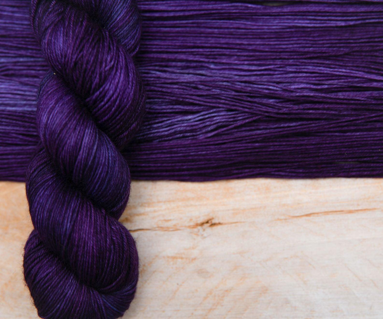 Deep Purple Hand Dyed Yarn, Gray Purple Yarn, Back Purple Sock Yarn -  Destination Yarn