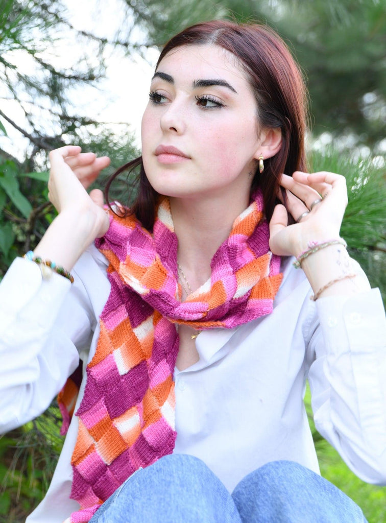 Entrelac scarf knitting pattern Biscotte's version - Biscotte Yarns